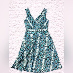 BCBGMaxAzria Blue Black Snakeskin Print Fit & Flare Dress Size S